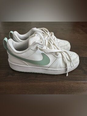 Nike Kids White Sneakers with Mint Green Swoosh